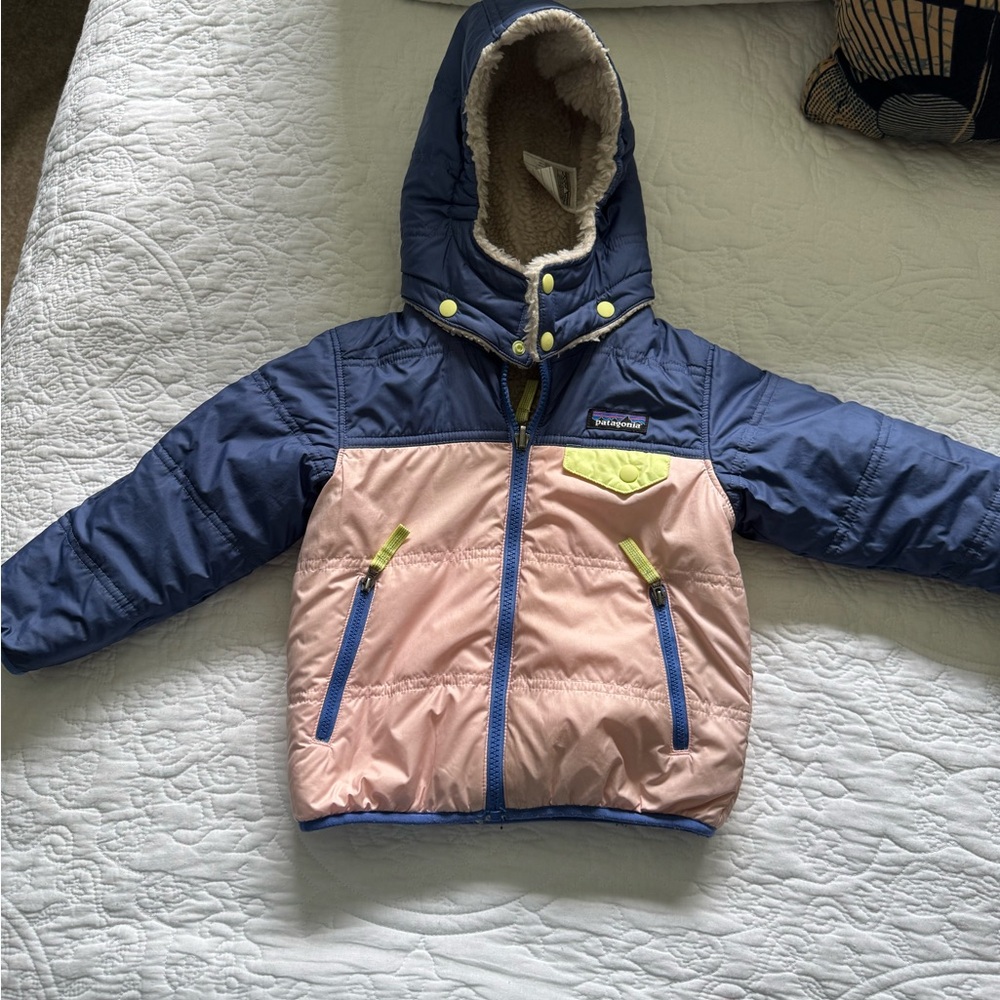 Patagonia Blue and Pink Puffer Jacket with Hood